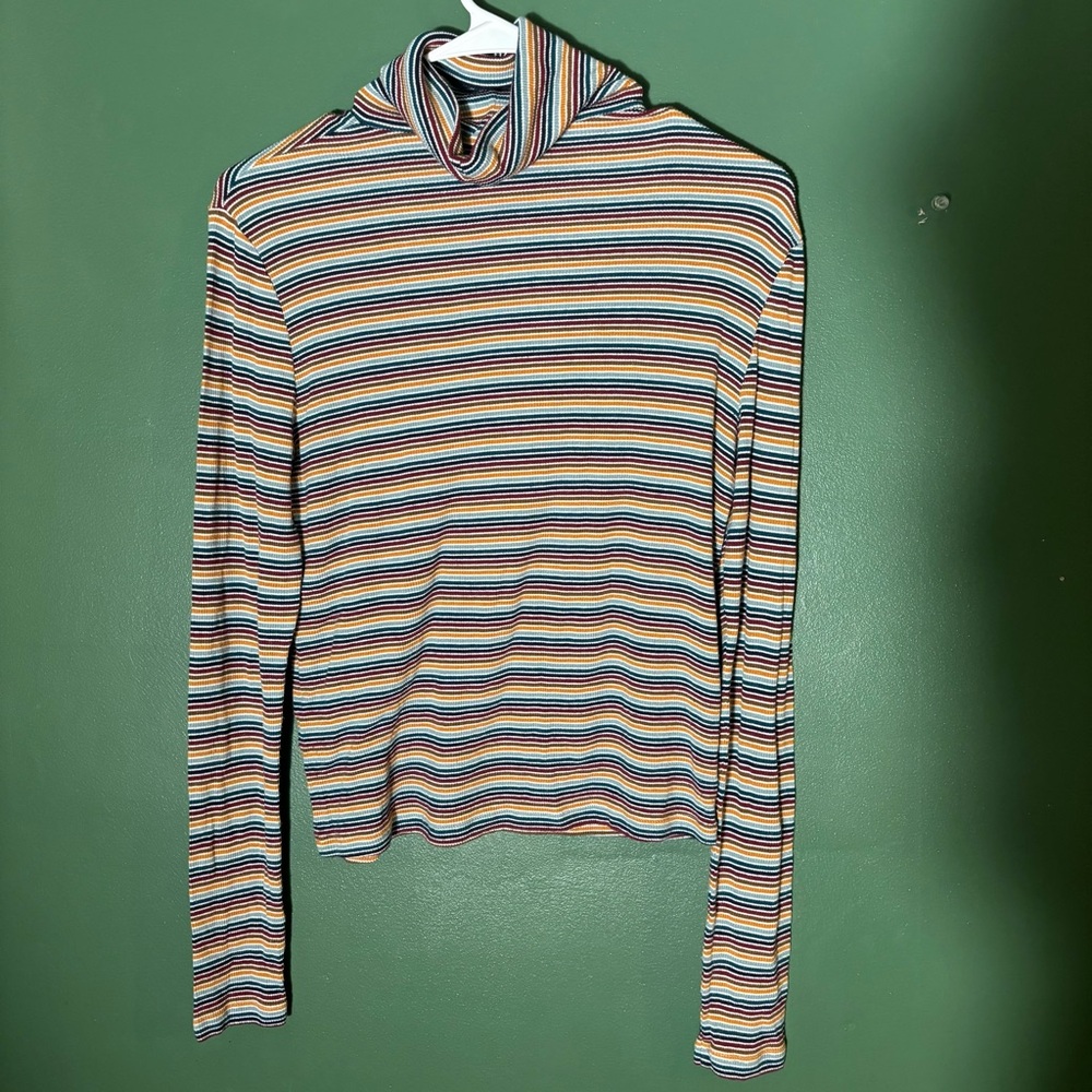 Brora Women’s 10 Multicolor Striped Rainbow Turtleneck Longe Sleeve Shirt